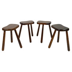 Set of 4 brutalist low stools, Charlotte Perriand style, Mid-Century, France
