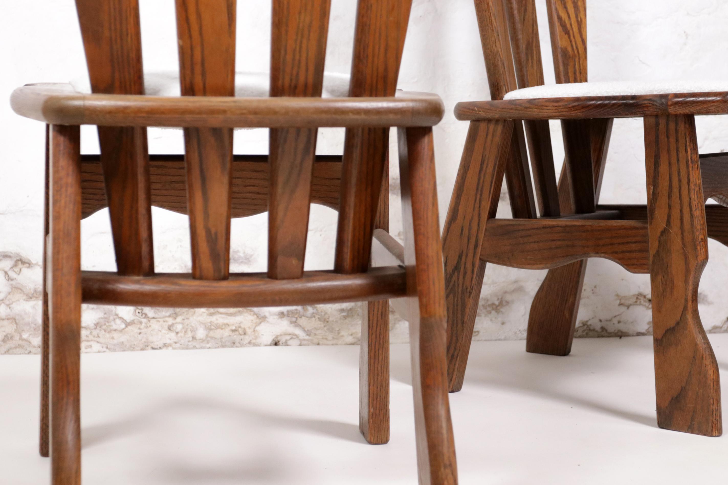 Set of 4 Brutalist Mid-Century Oak Dining Room Chairs, 70's For Sale 4