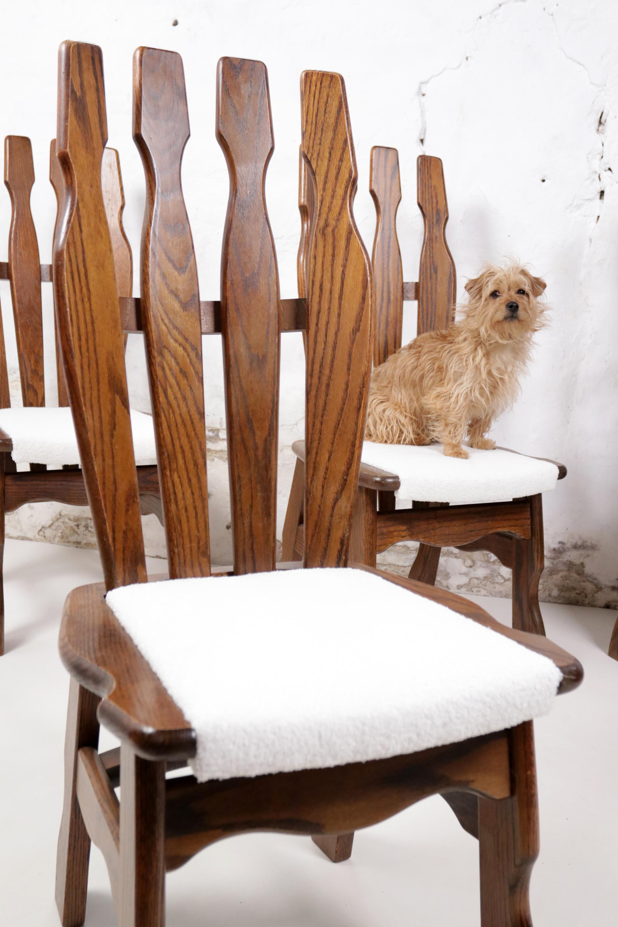 Set of 4 Brutalist Mid-Century Oak Dining Room Chairs, 70's For Sale 10