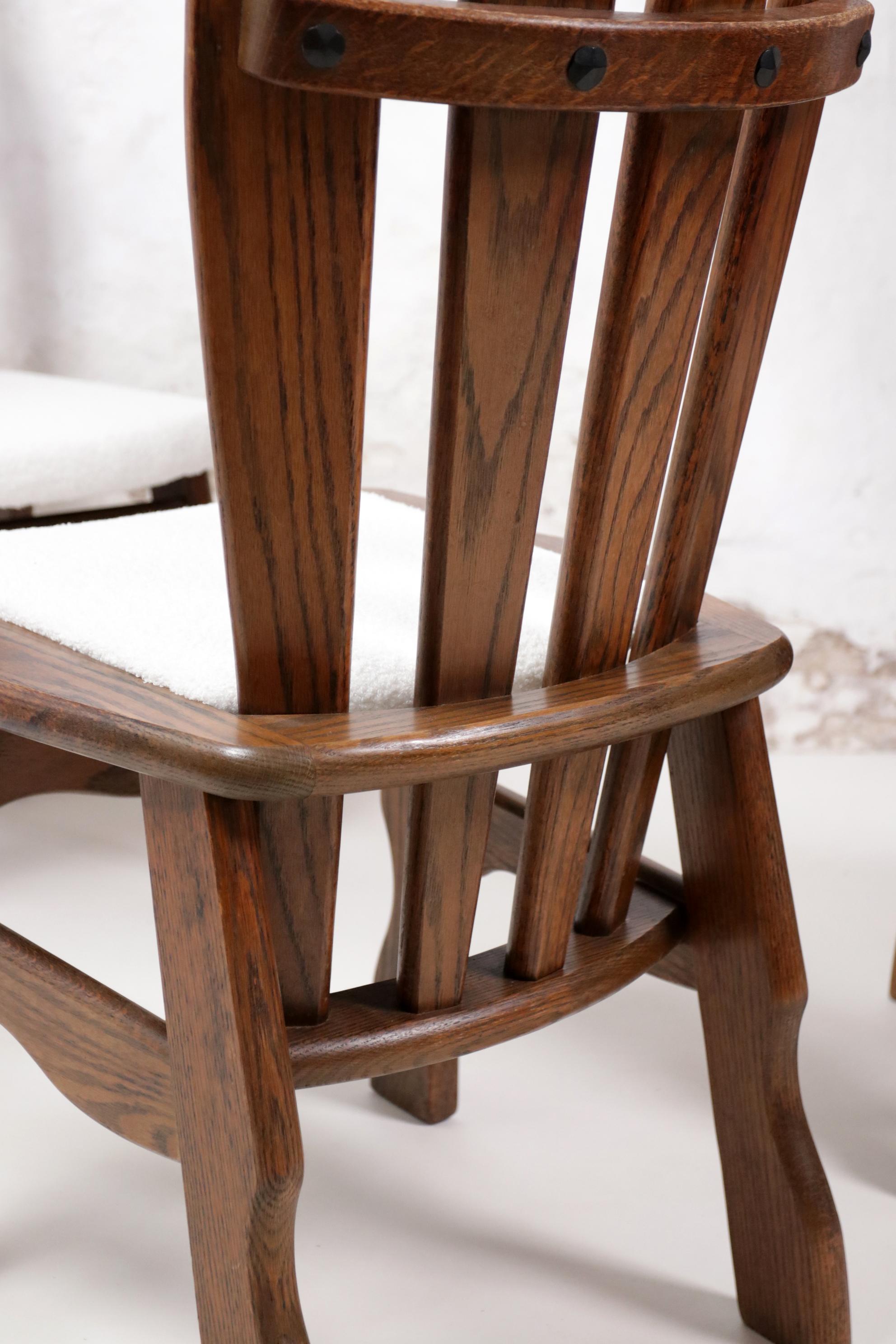 Late 20th Century Set of 4 Brutalist Mid-Century Oak Dining Room Chairs, 70's For Sale