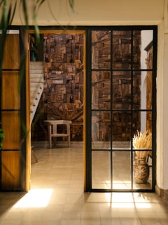 Set of 4 Brutalist Natural Parota Reclaimed Wood Collage Tiles by Peter Glassfor