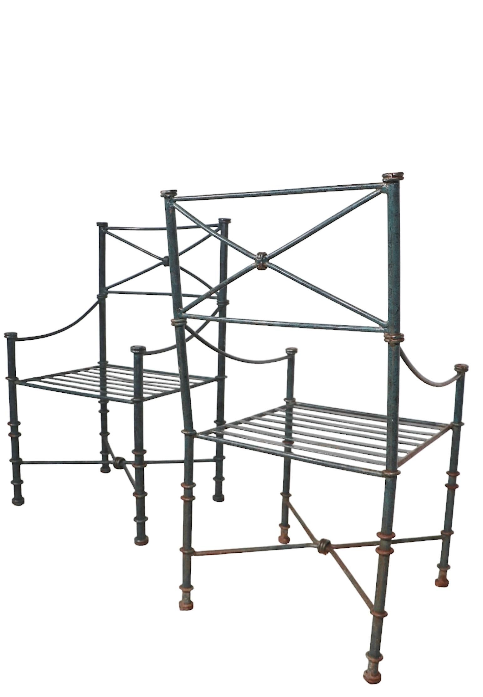 Set of 4  Brutalist Neo Classical Garden Patio Dining Chairs in Faux Verdigris 6