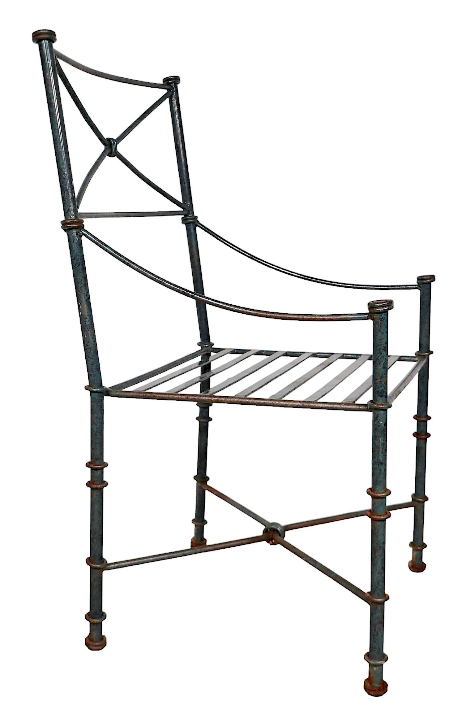 20th Century Set of 4  Brutalist Neo Classical Garden Patio Dining Chairs in Faux Verdigris