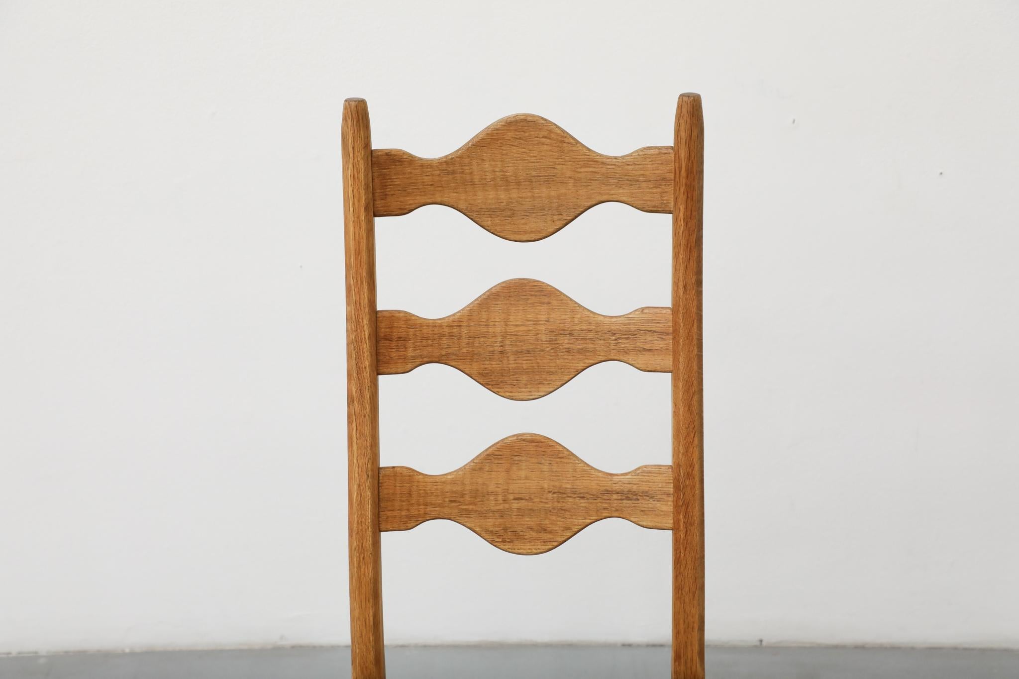 Set of 4 Brutalist Oak Decorative Back Dining Chairs by Henning Kjaernulf For Sale 6