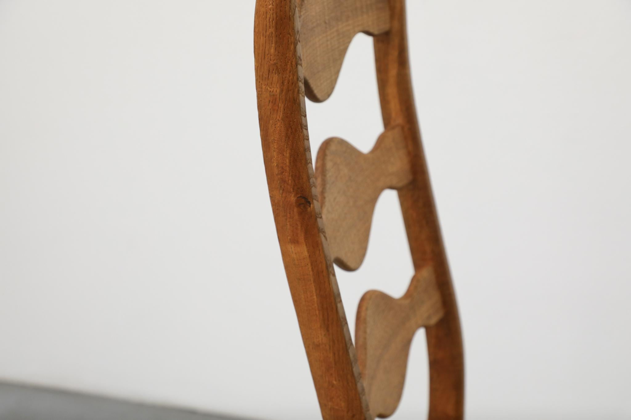 Set of 4 Brutalist Oak Decorative Back Dining Chairs by Henning Kjaernulf For Sale 7