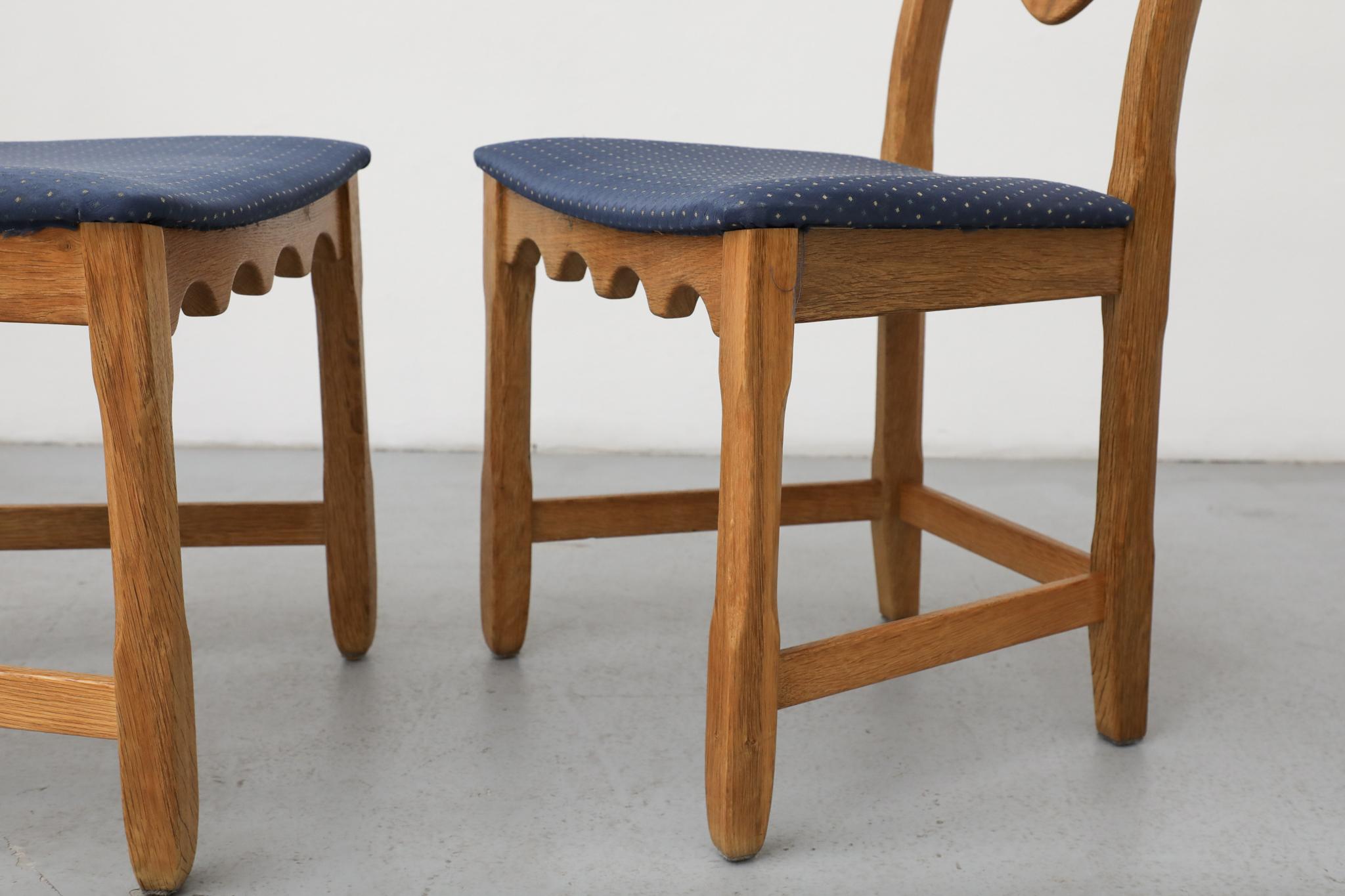 Set of 4 Brutalist Oak Decorative Back Dining Chairs by Henning Kjaernulf For Sale 7