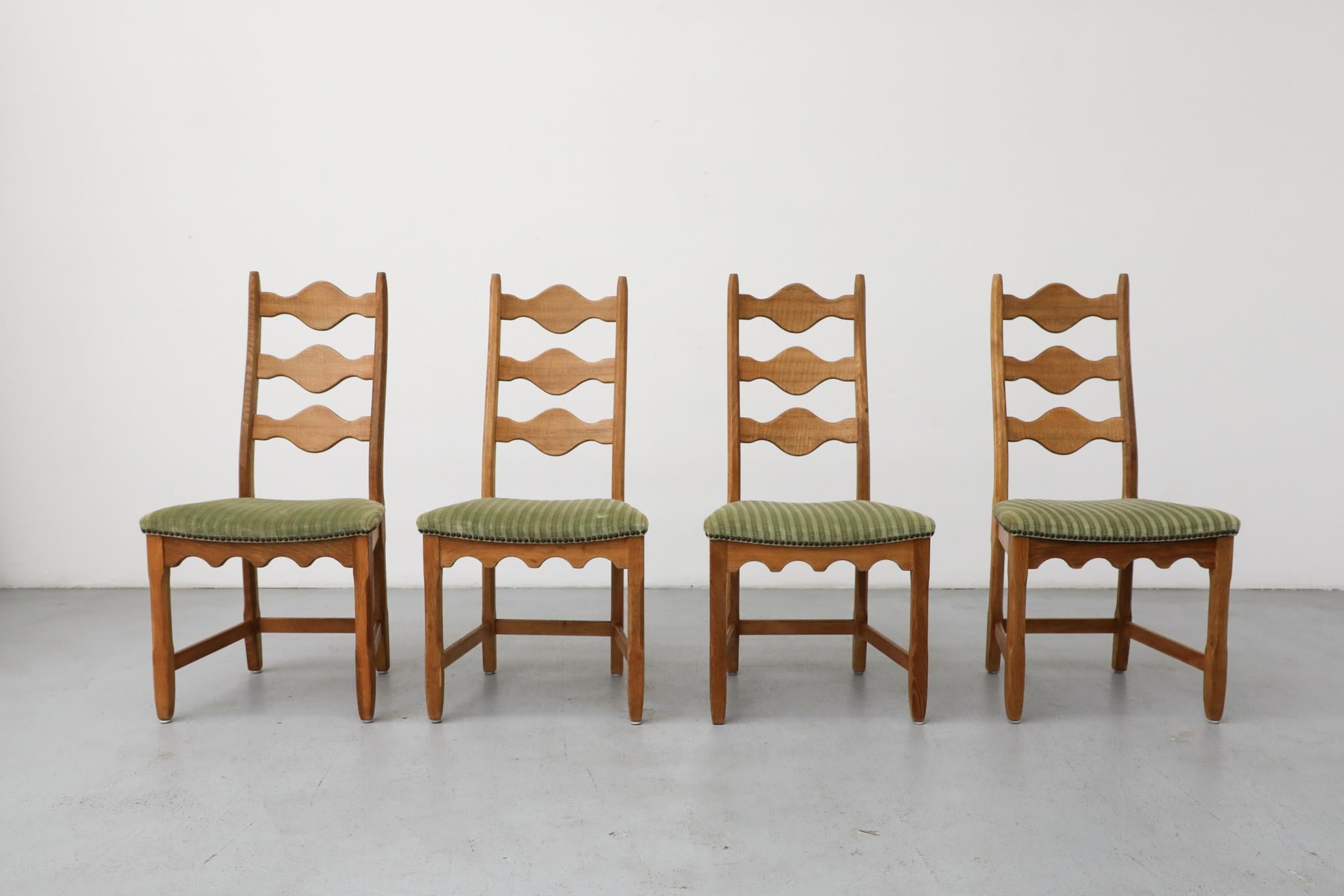 A striking set of Four Brutalist dining chairs designed by the enigmatic Danish architect and furniture designer Henning Kjaernulf in the 1960s. These chairs embody the designer’s signature approach, blending the clean structure of Mid-Century