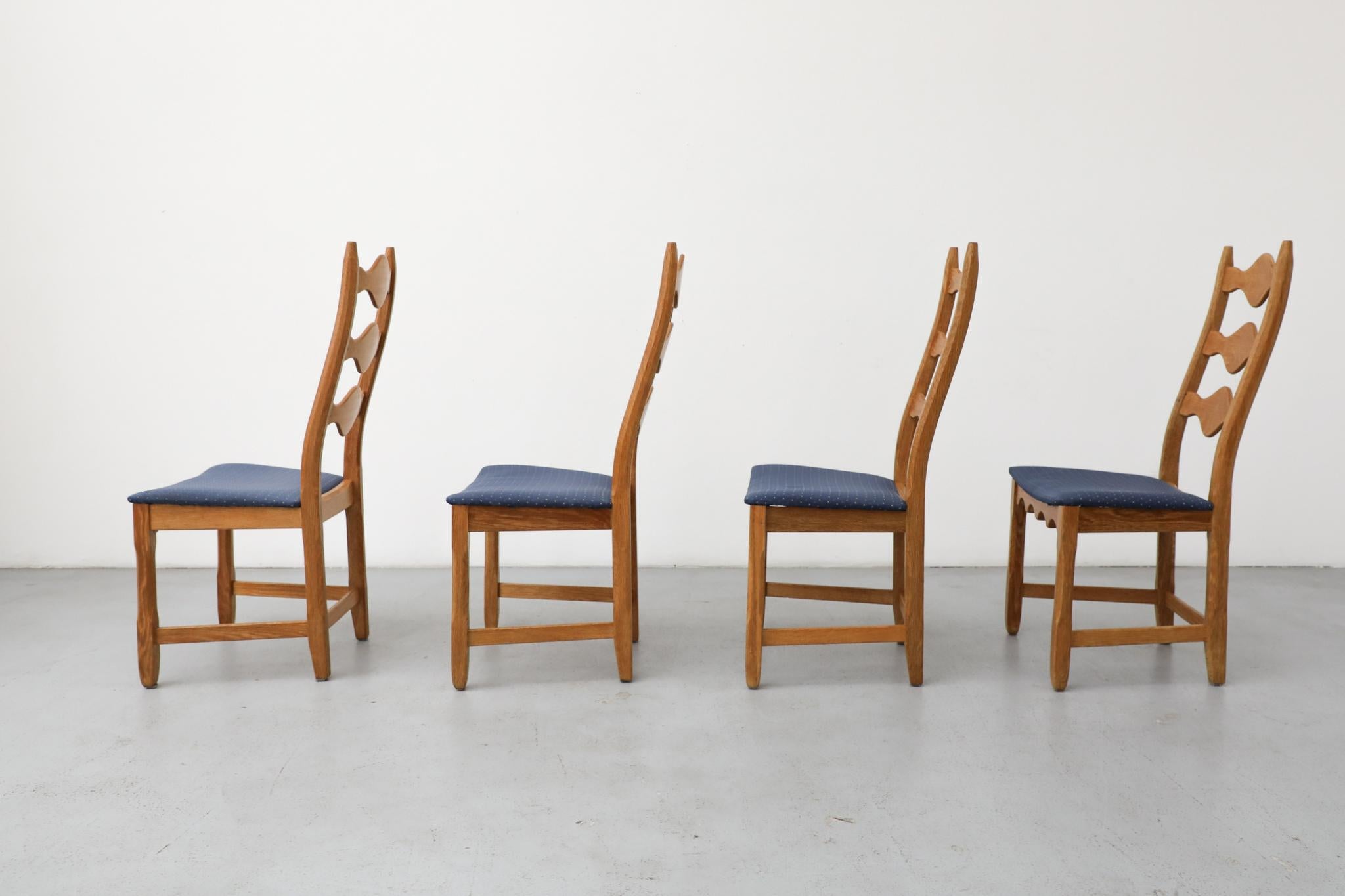 Danish Set of 4 Brutalist Oak Decorative Back Dining Chairs by Henning Kjaernulf For Sale