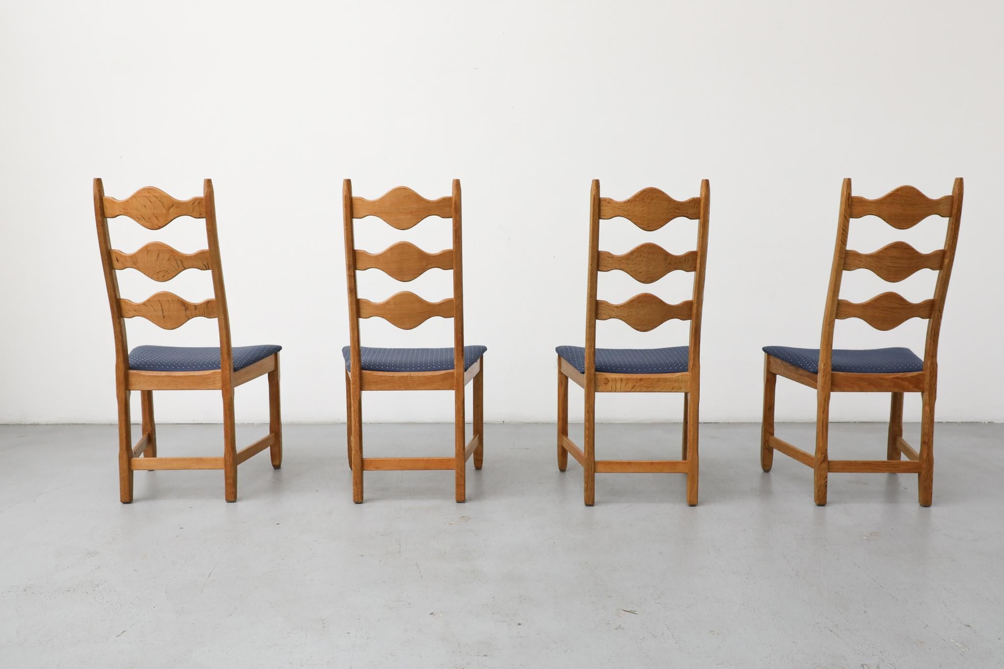Set of 4 Brutalist Oak Decorative Back Dining Chairs by Henning Kjaernulf In Good Condition For Sale In Los Angeles, CA