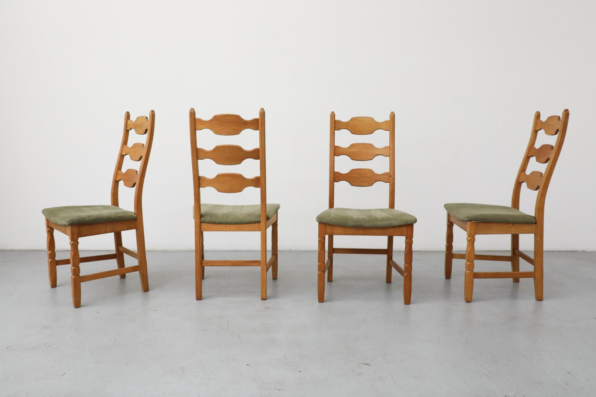 Mid-20th Century Set of 4 Brutalist Oak Decorative Back Dining Chairs by Henning Kjaernulf For Sale