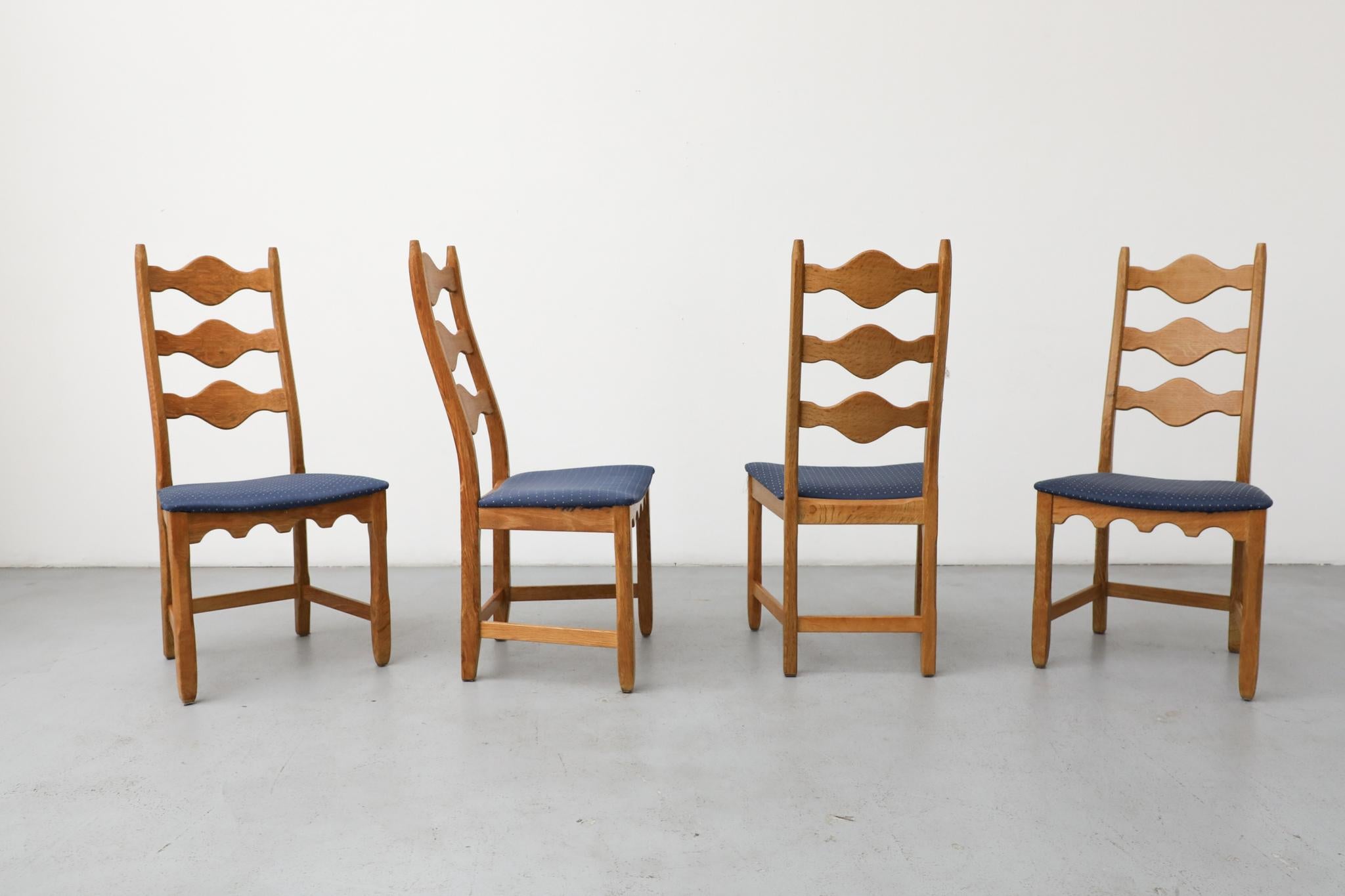 Mid-20th Century Set of 4 Brutalist Oak Decorative Back Dining Chairs by Henning Kjaernulf For Sale
