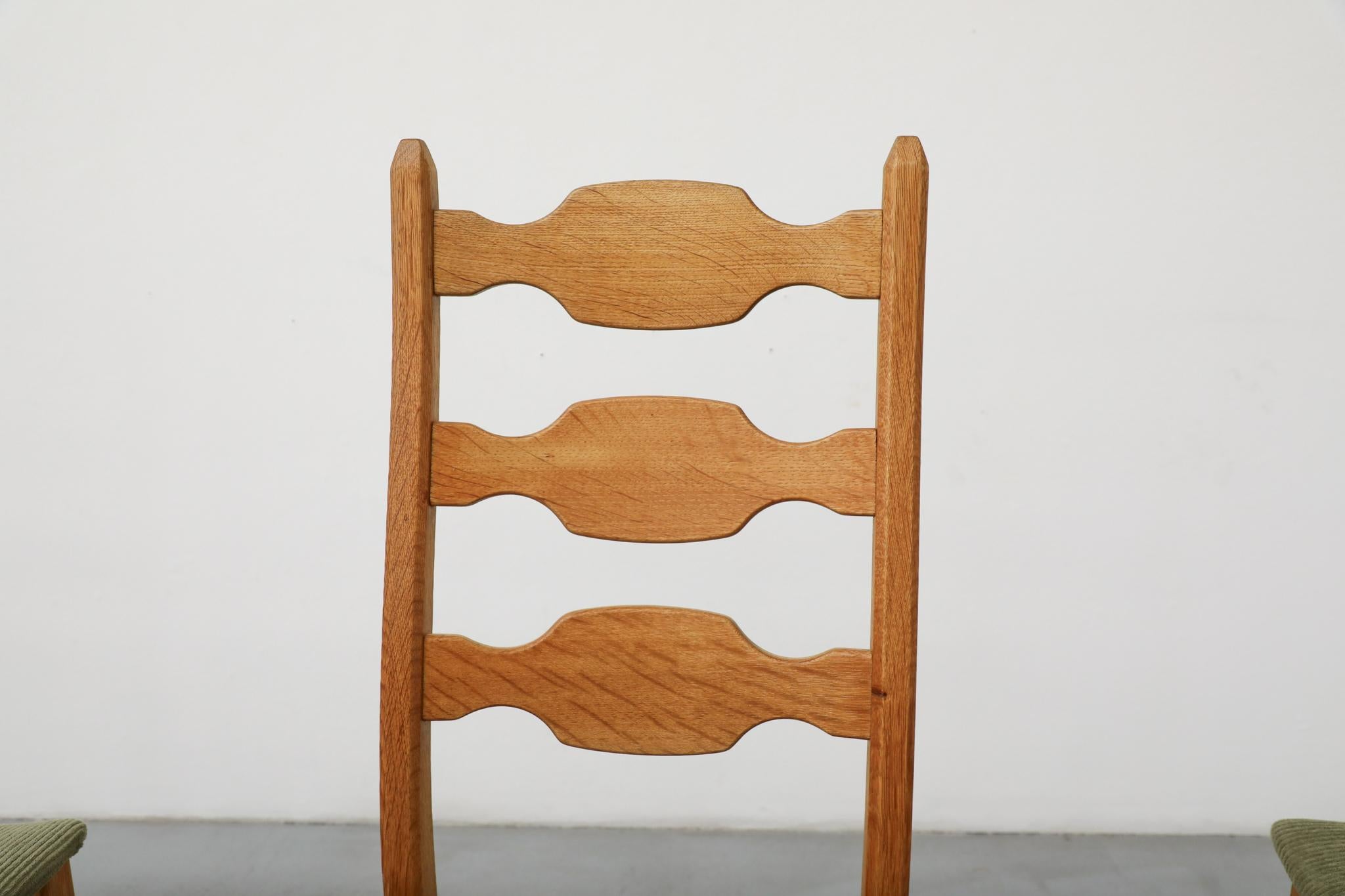 Fabric Set of 4 Brutalist Oak Decorative Back Dining Chairs by Henning Kjaernulf For Sale