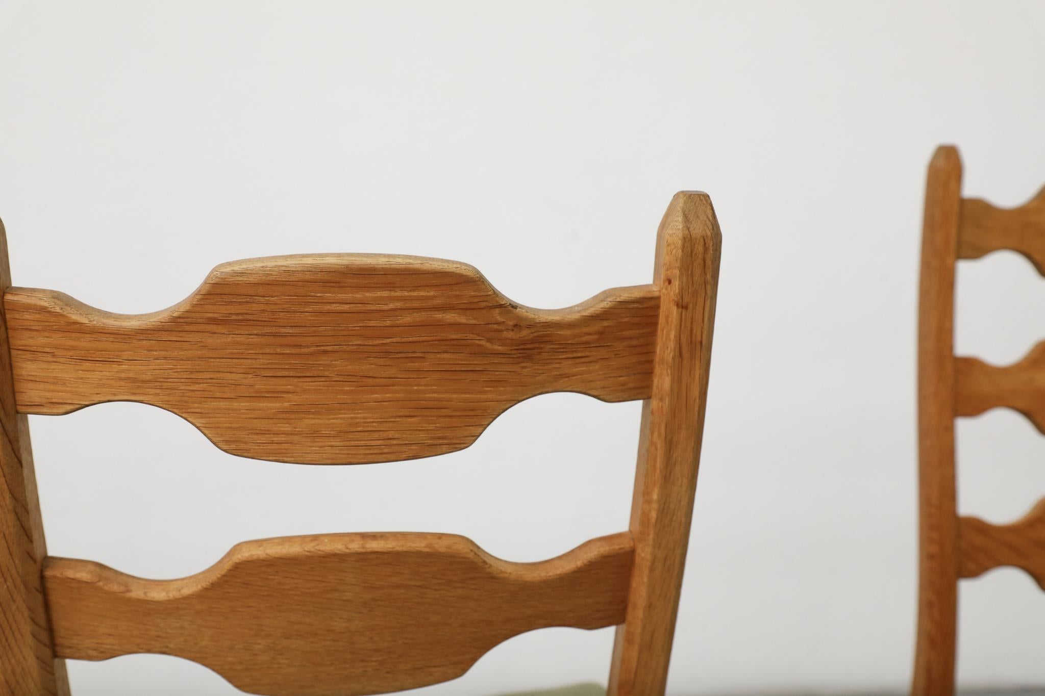 Set of 4 Brutalist Oak Decorative Back Dining Chairs by Henning Kjaernulf For Sale 1