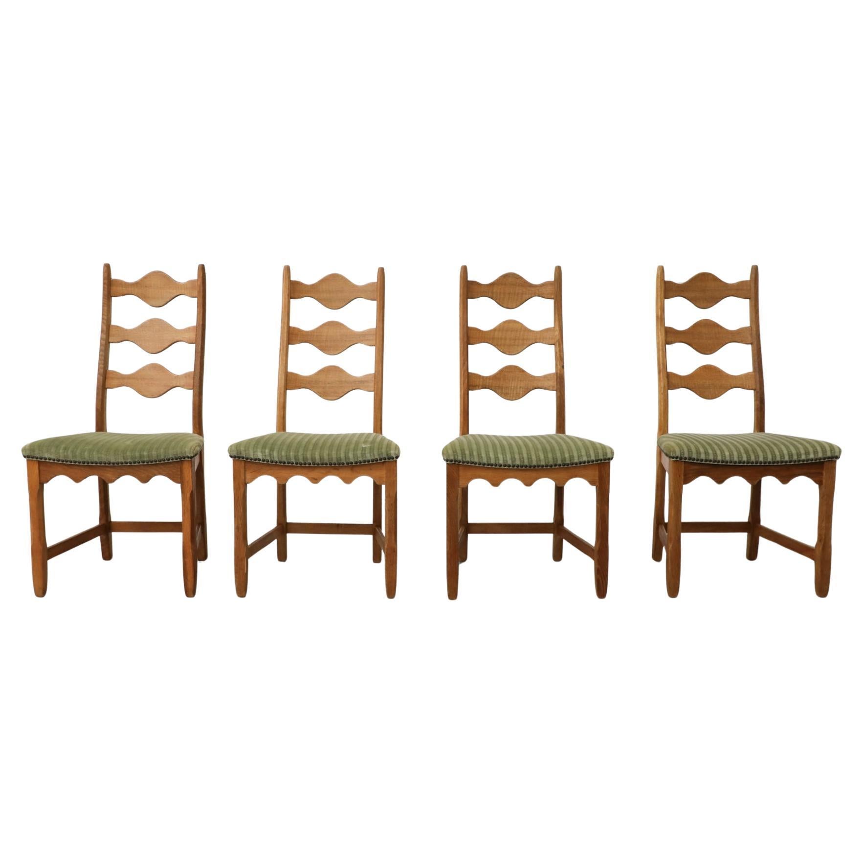 Set di 4 sedie da pranzo brutaliste con schienale decorativo in Oak di Henning Kjaernulf