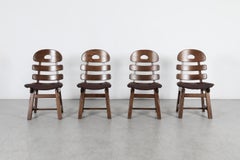 Set of 4 Brutalist Oak Dining Chairs Attributed to De Puydt