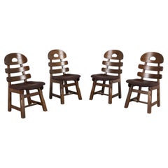 Set of 4 Brutalist Oak Dining Chairs Attributed to De Puydt
