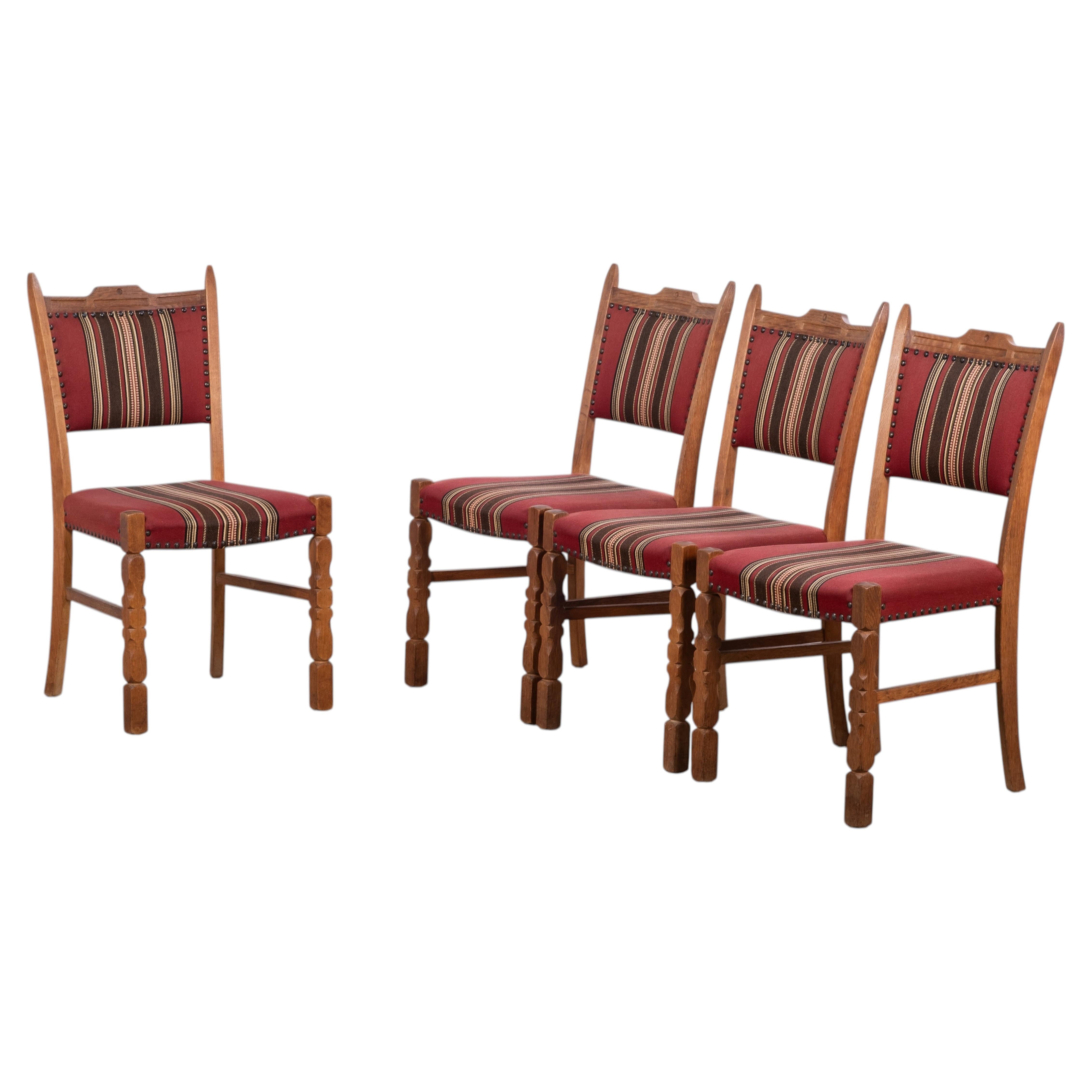 Set of 4 Brutalist Oak Dining Chairs Attributed to Kjærnulf, Denmark, 1960s For Sale