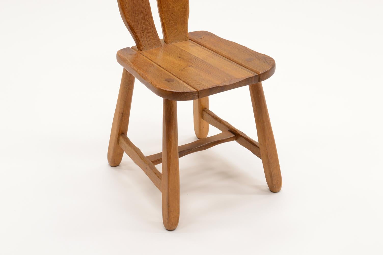 Late 20th Century Set of 4 Brutalist Oak Dining Chairs Made by Kunstmeubelen De Puydt, Belgium 70s
