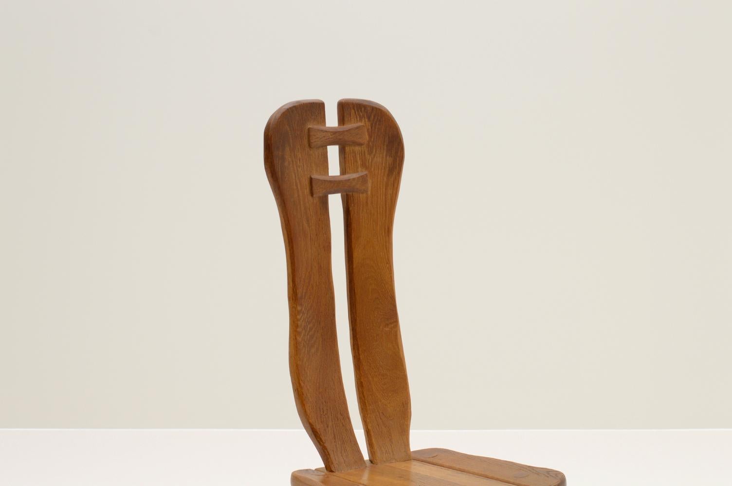 Set of 4 Brutalist Oak Dining Chairs Made by Kunstmeubelen De Puydt, Belgium 70s 1