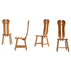 Vintage Set of 4 Brutalist Oak Dining Chairs Made by Kunstmeubelen De Puydt, Belgium 70s