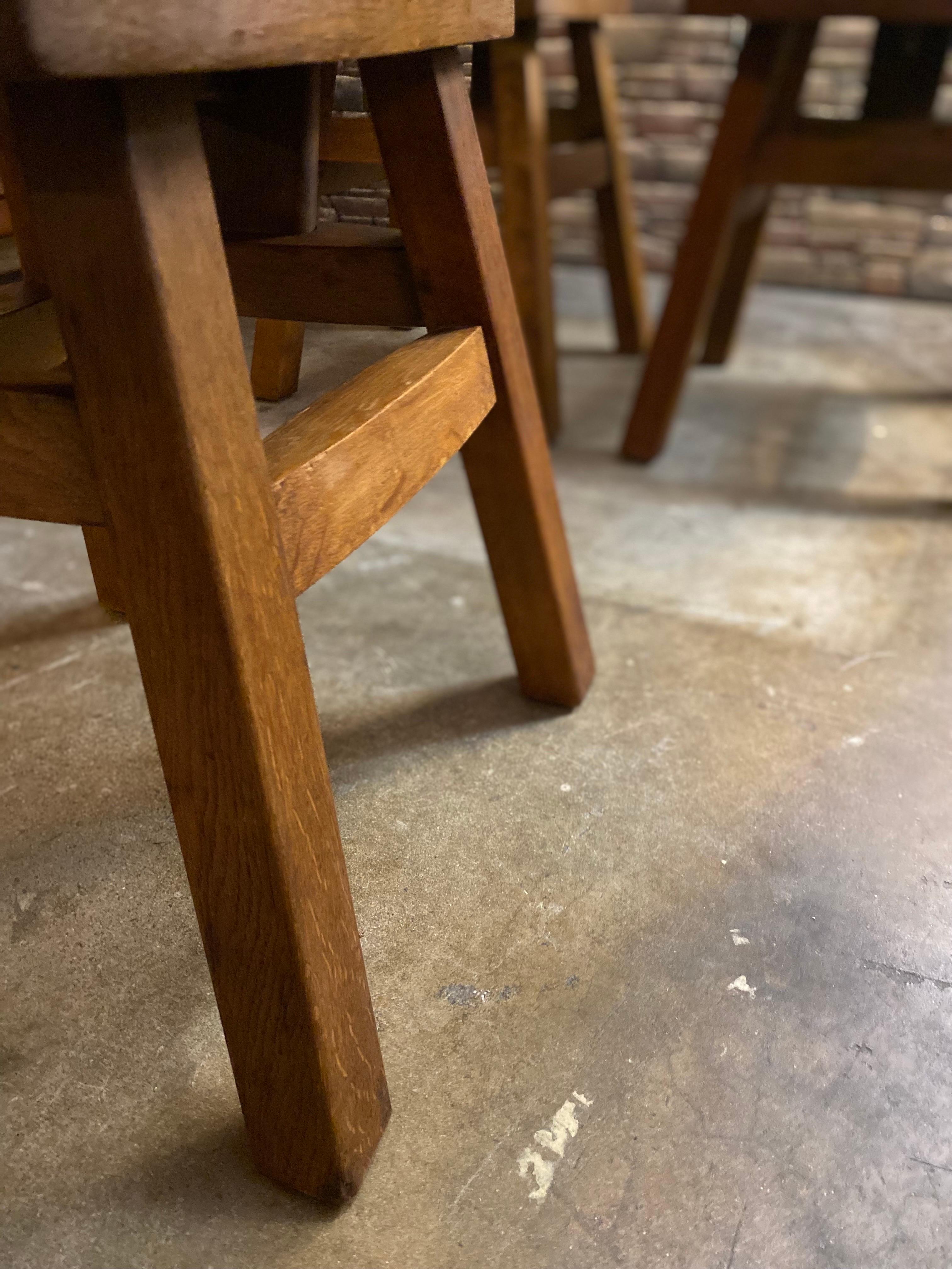 Set of 4 Brutalist Oak Dining Chairs, Netherlands, Circa 1970s For Sale 5