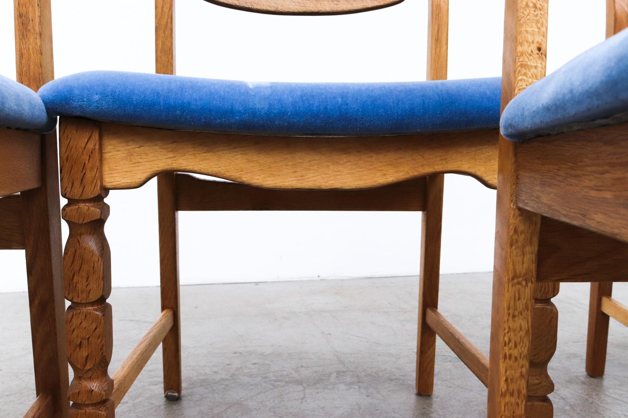Velvet Set of 4 Brutalist Oak Razor Back Dining Chairs by Henning Kjaernulf