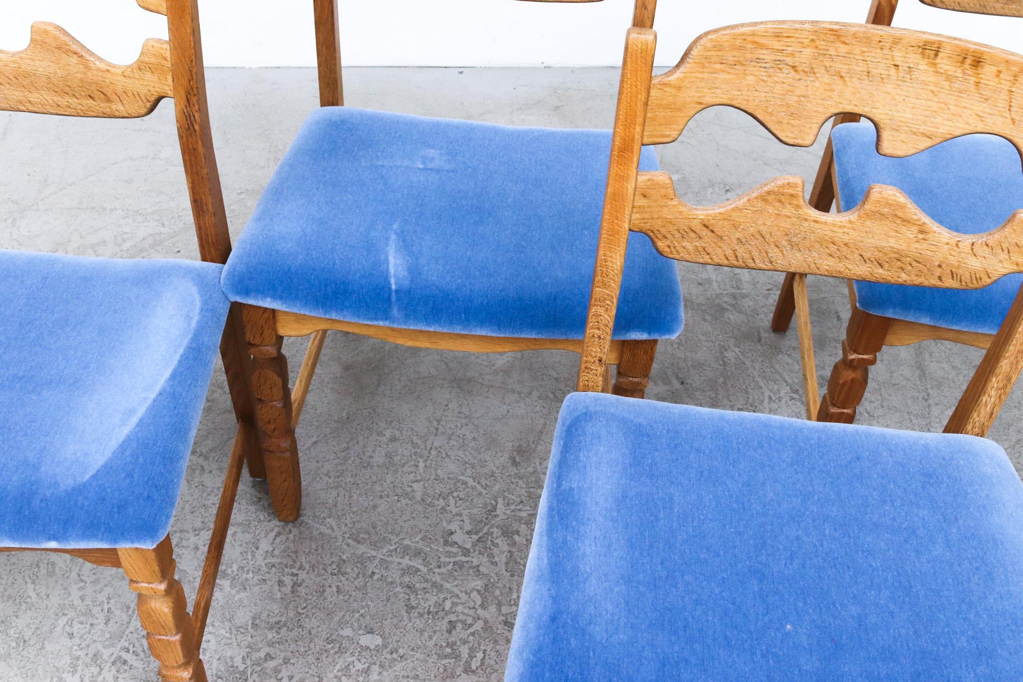 Set of 4 Brutalist Oak Razor Back Dining Chairs by Henning Kjaernulf 1