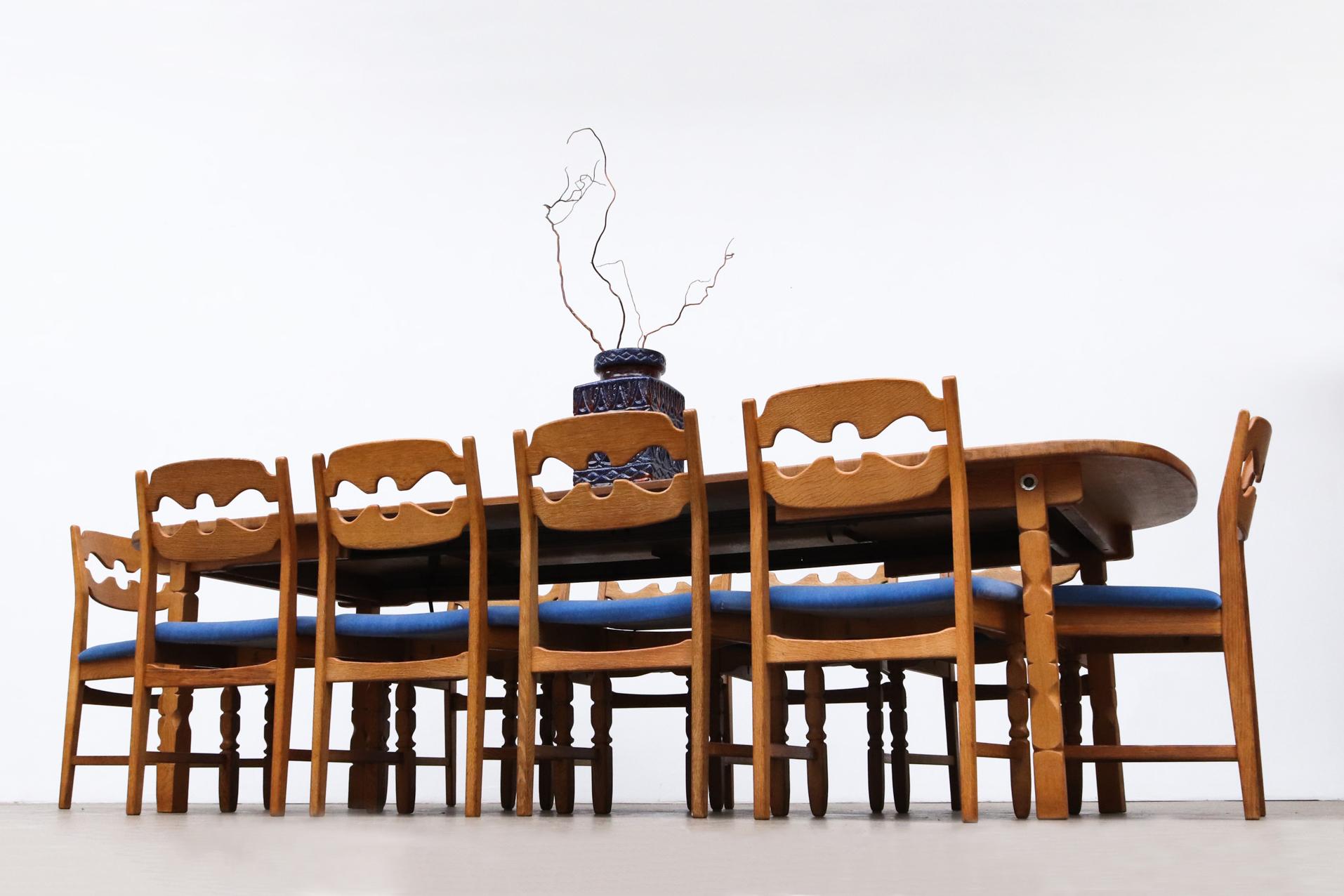 Set of 4 Brutalist Oak Razor Back Dining Chairs by Henning Kjaernulf 6