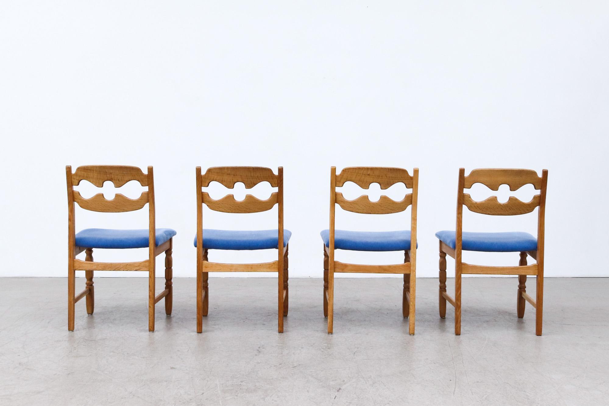 Mid-Century Modern Set of 4 Brutalist Oak Razor Back Dining Chairs by Henning Kjaernulf