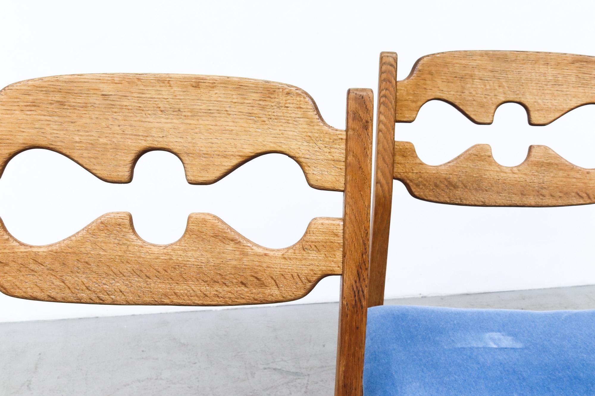 Carved Set of 4 Brutalist Oak Razor Back Dining Chairs by Henning Kjaernulf