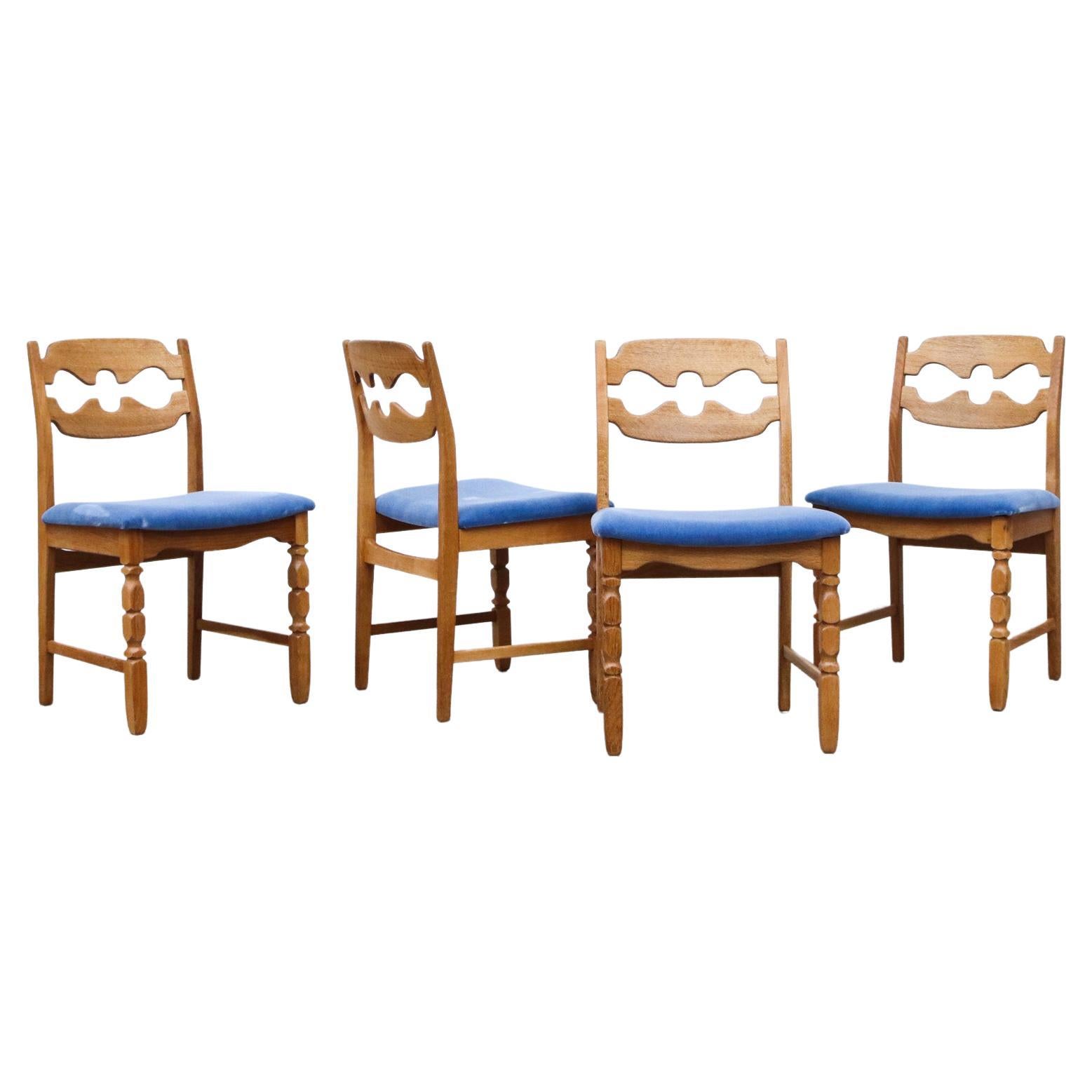 Set of 4 Brutalist Oak Razor Back Dining Chairs by Henning Kjaernulf