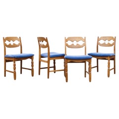 Set of 4 Brutalist Oak Razor Back Dining Chairs by Henning Kjaernulf