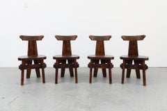 Set of 4 Brutalist Pierre Chapo Inspired T-Back Oak Chairs