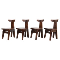 Set of 4 Brutalist Pierre Chapo Inspired T-Back Oak Chairs