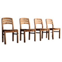 Set of 4 brutalist pine dining chairs