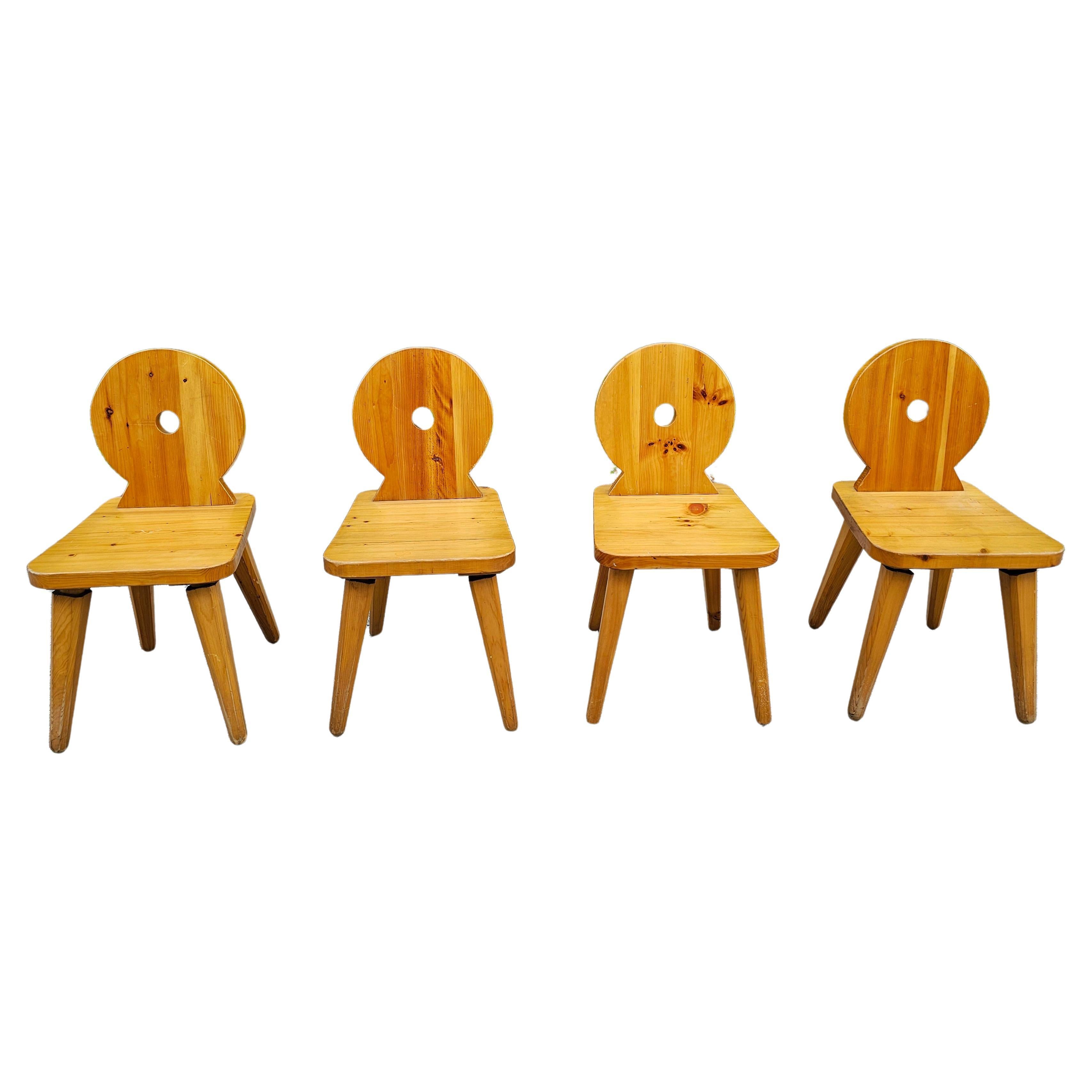 Set of 4 Brutalist Sculptiral Chairs done in pine, attr. to Gilbert Marklund For Sale