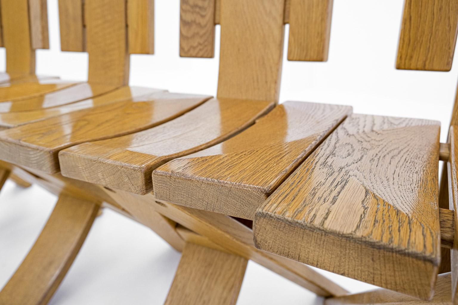 Set of 4 brutalist, sculptural Ebénisterie Seltz dining chairs, France, 1970s For Sale 7