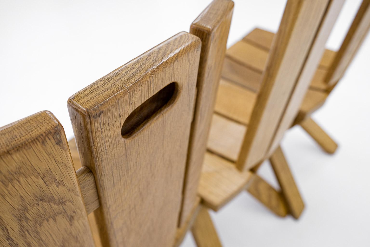 Set of 4 brutalist, sculptural Ebénisterie Seltz dining chairs, France, 1970s For Sale 8