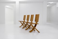 Set of 4 brutalist, sculptural Ebénisterie Seltz dining chairs, France, 1970s