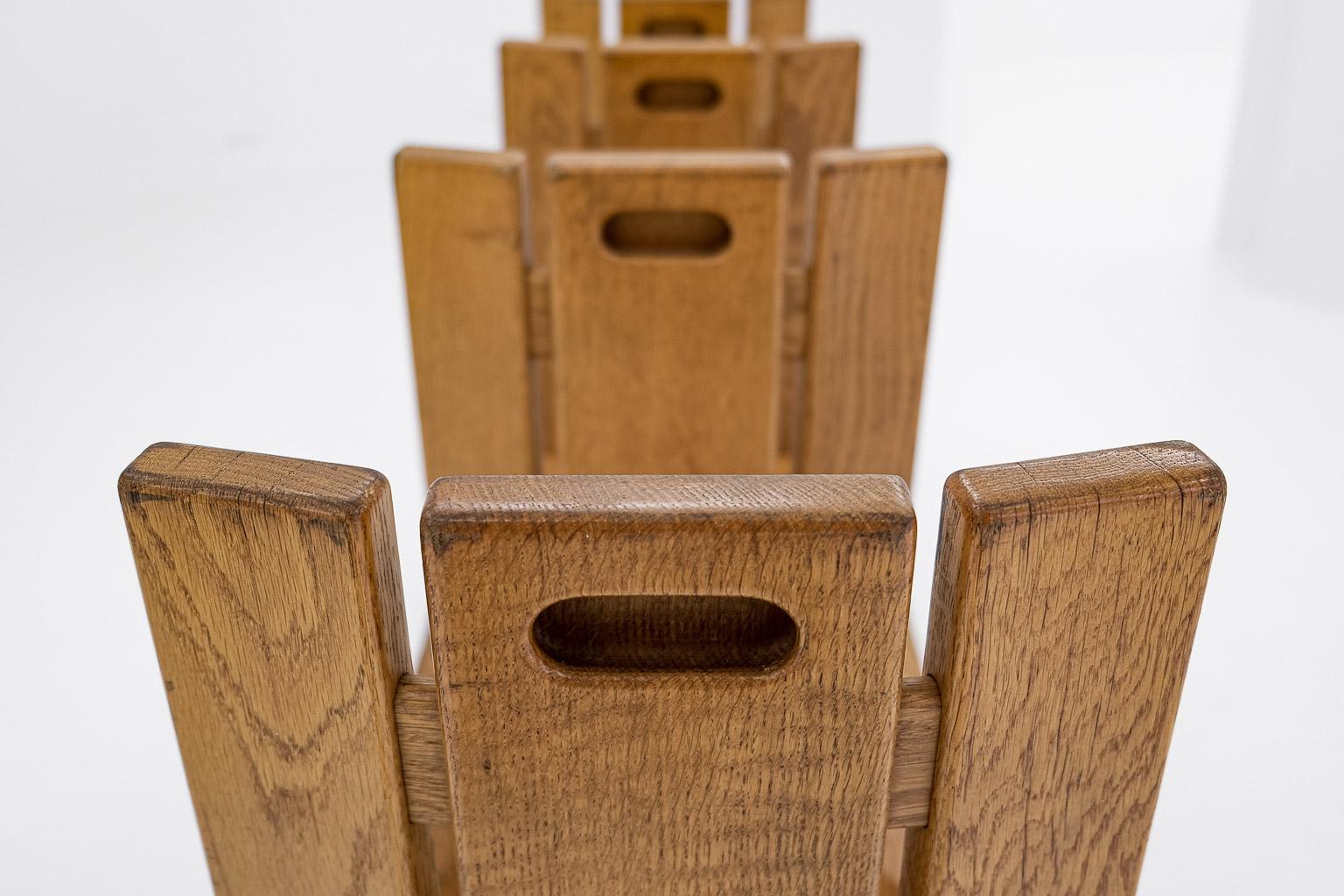 Set of 4 brutalist, sculptural Ebénisterie Seltz dining chairs, France, 1970s For Sale 1