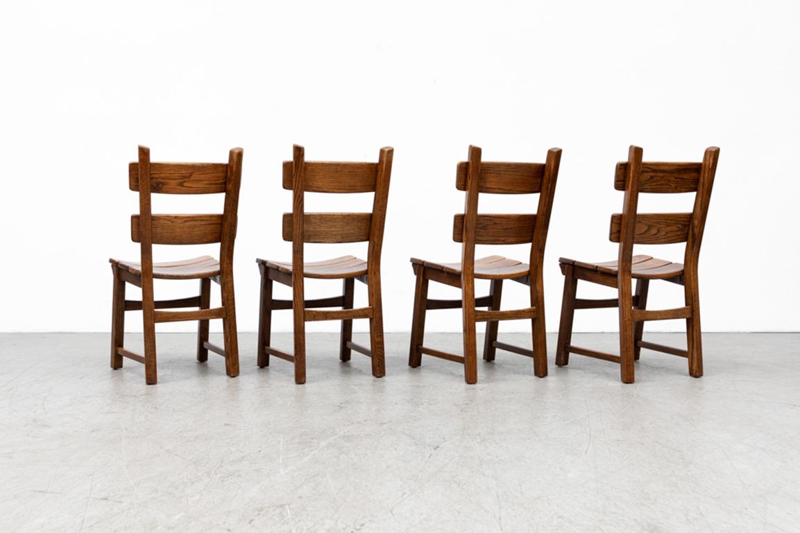 Set of 4 Brutalist Style Oak Ladder Back Dining Chairs In Good Condition In Los Angeles, CA