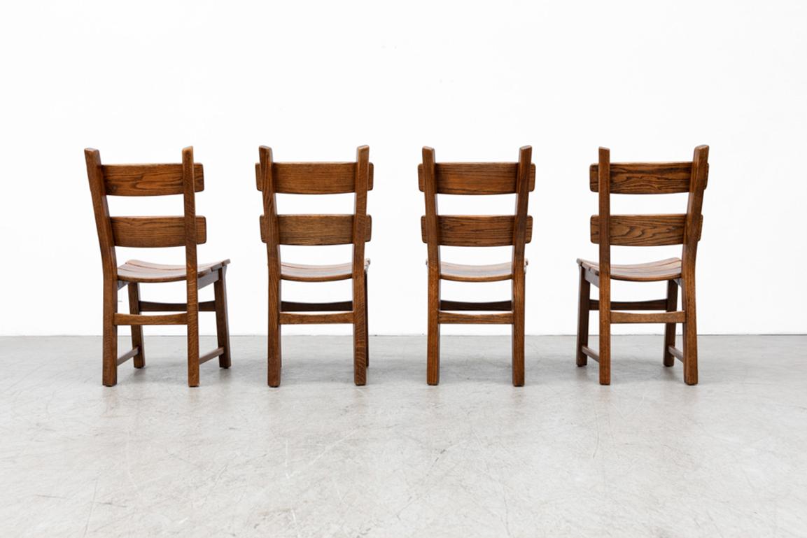 Late 20th Century Set of 4 Brutalist Style Oak Ladder Back Dining Chairs