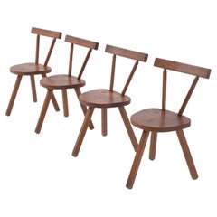 set of 4 Brutalist wooden chair in the style of Jean Touret