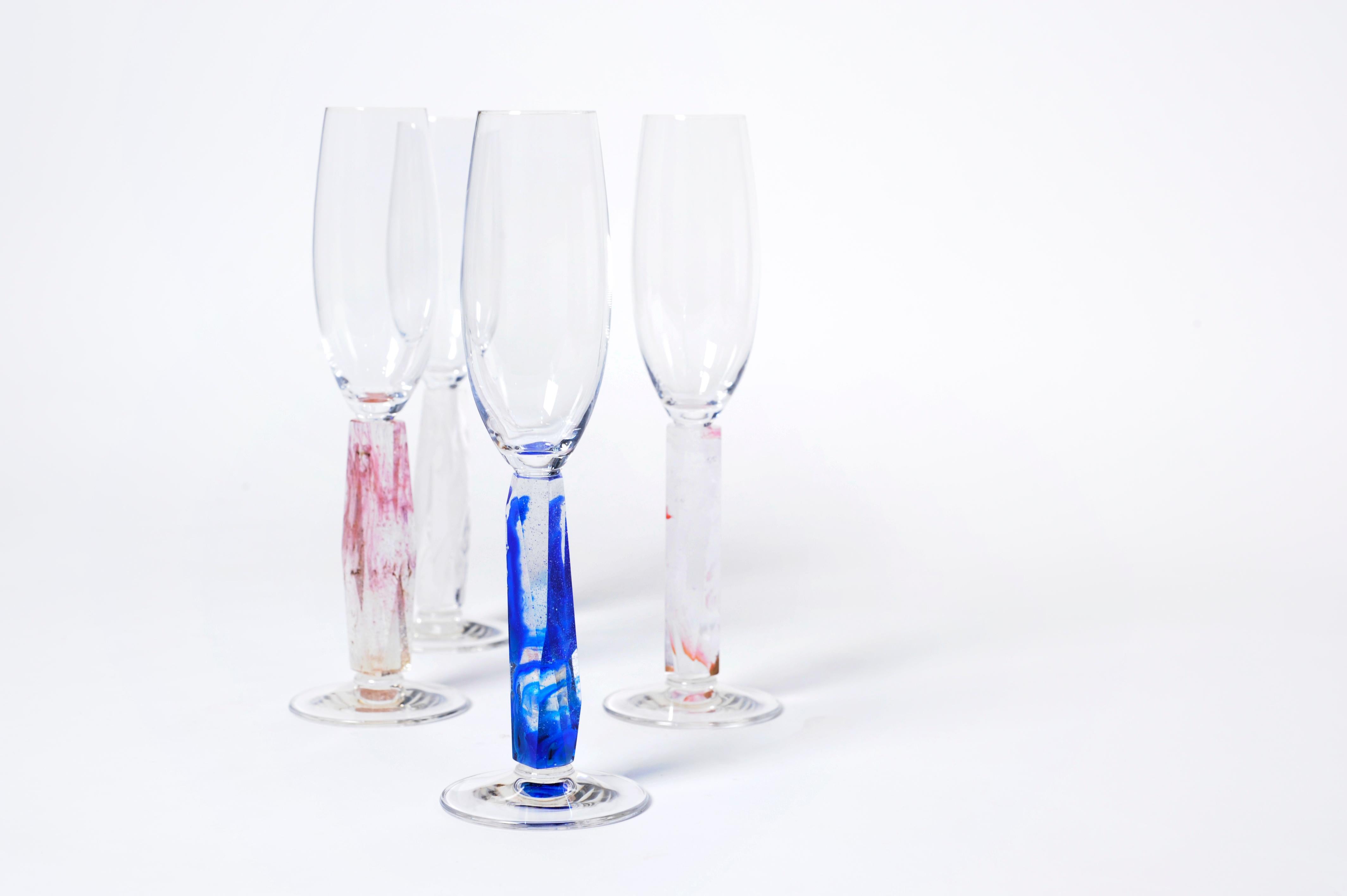 Modern Set of 4 Bublz Champagne Glasses by Orfeo Quagliata For Sale