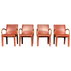 Set of 4 Burgundy Leather Dining Chairs by Arper