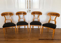 Set of 4 Burl Maple Vienna Biedermeier Side Chairs With Ebony Inlaid Palmettes