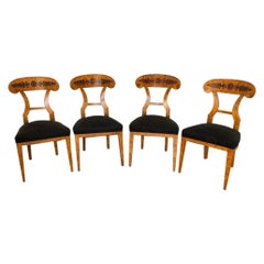 Set of 4 Burl Maple Vienna Biedermeier Side Chairs With Ebony Inlaid Palmettes