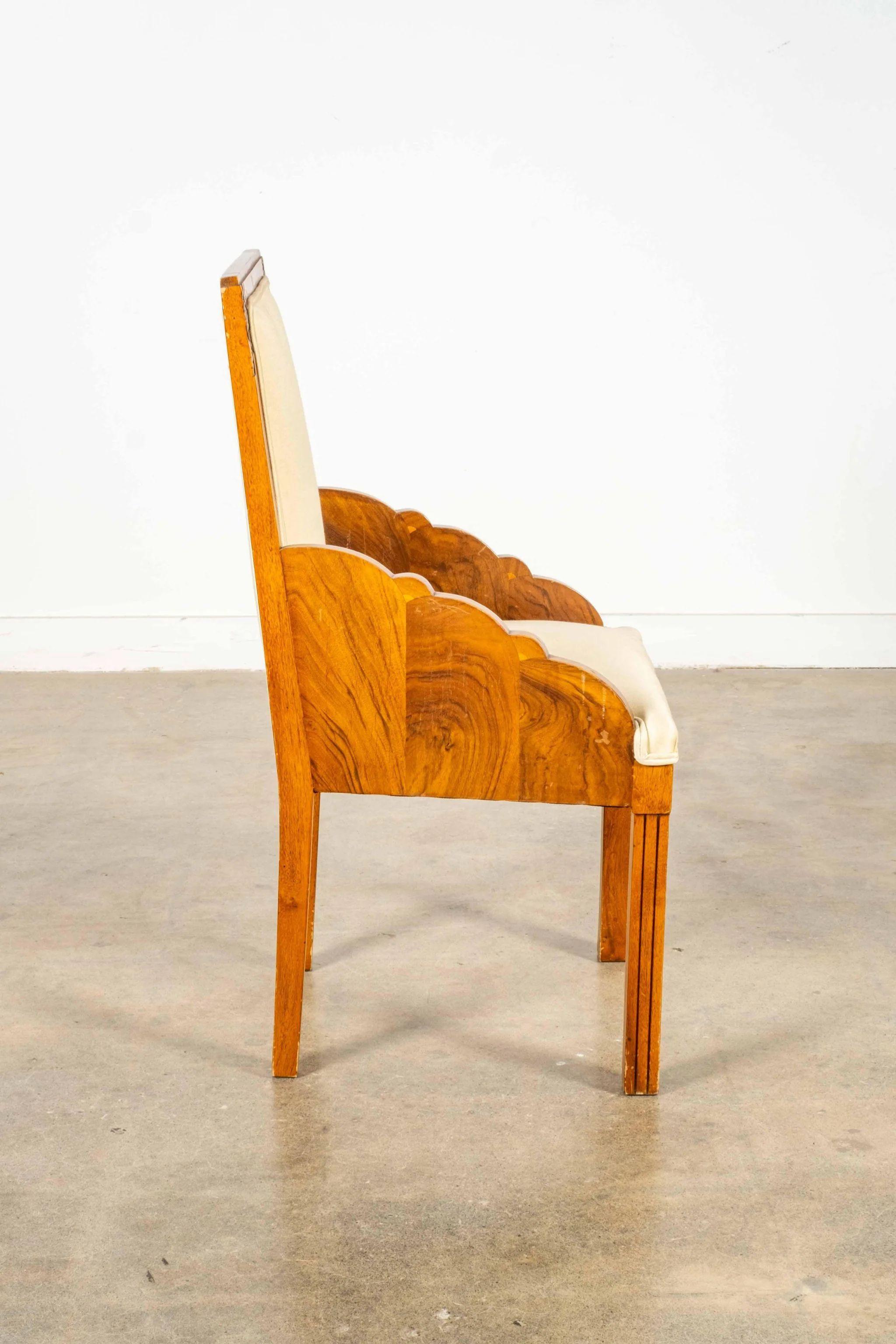 Late 20th Century Set Of 4 Burl Wood Chairs With Scalloped Edge