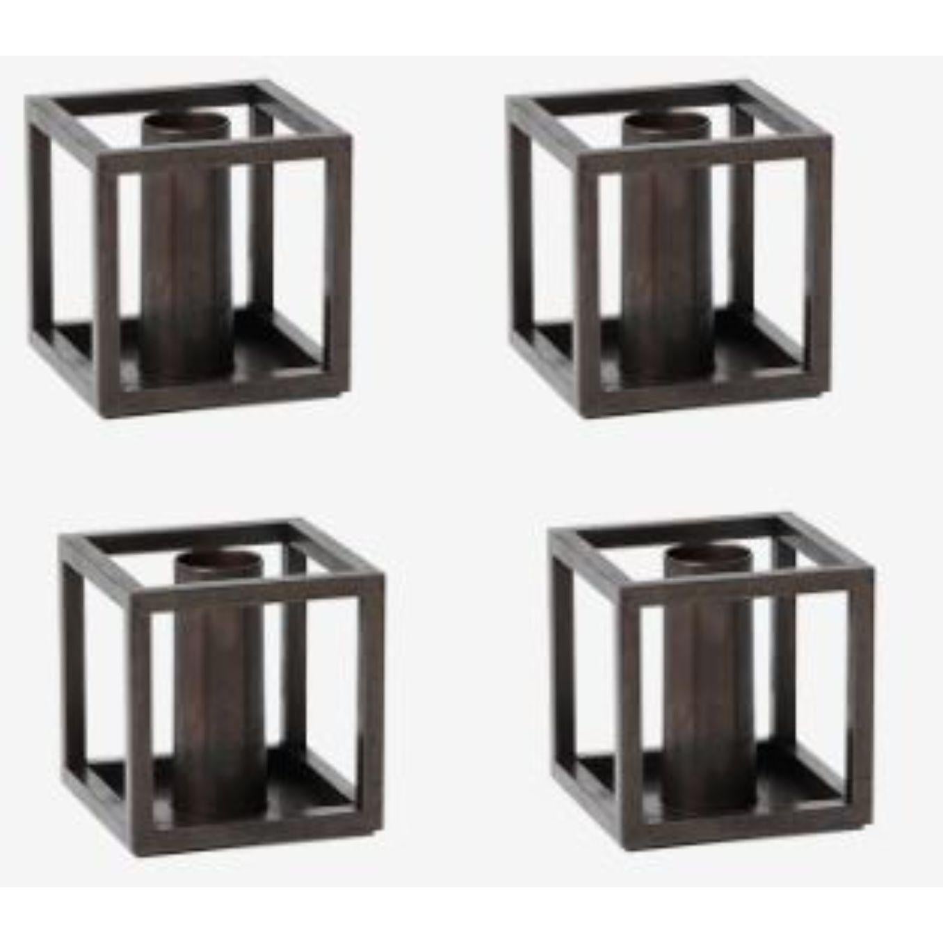 Set of 4 Burnished copper Kubus 1 candle holders by Lassen
Dimensions: D 7 x W 7 x H 7 cm 
Materials: Metal 
Also available in different dimensions.
Weight: 0.40 Kg

A new small wonder has seen the light of day. Kubus Micro is a stylish,