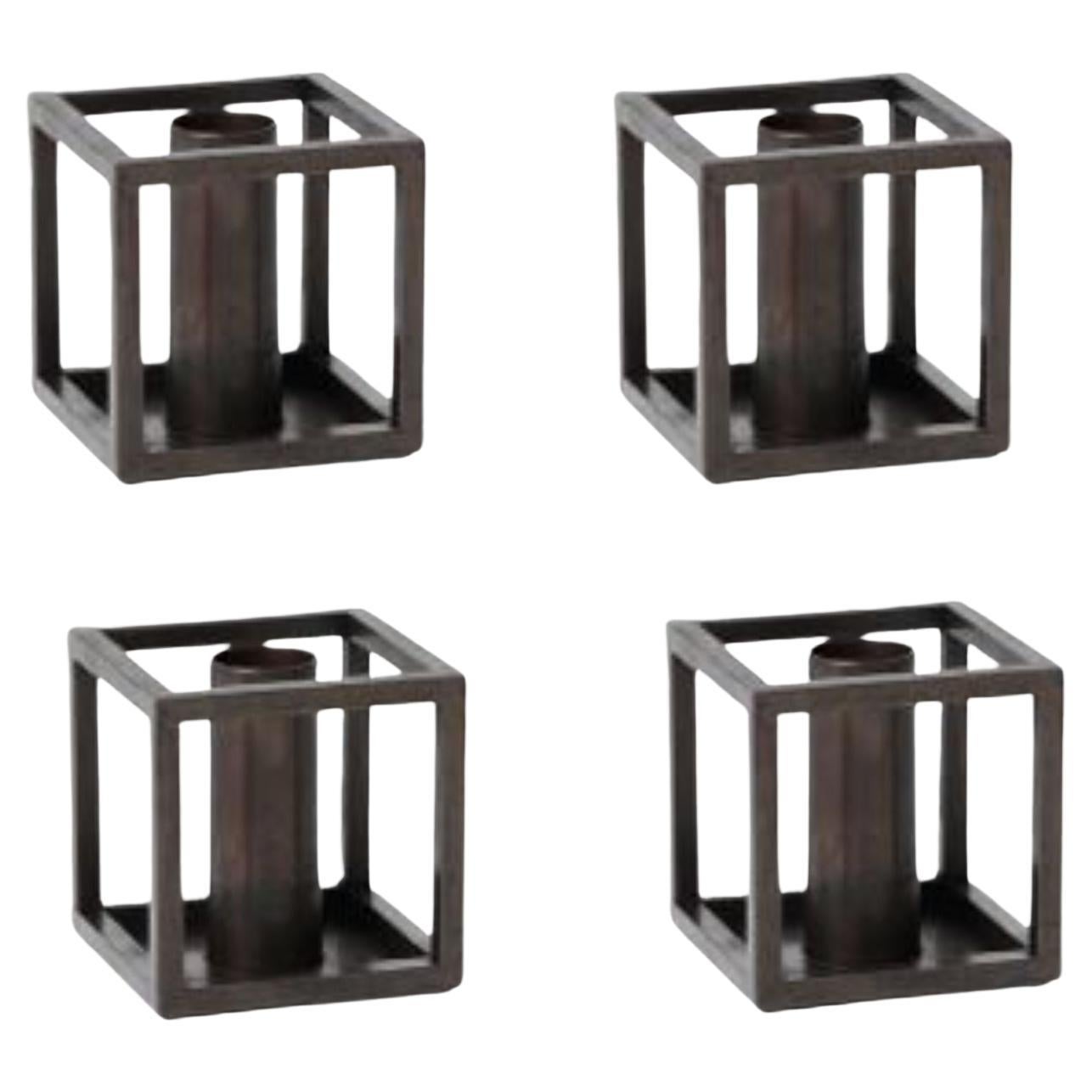 Set of 4 Burnished Copper Kubus 1 Candle Holders by Lassen